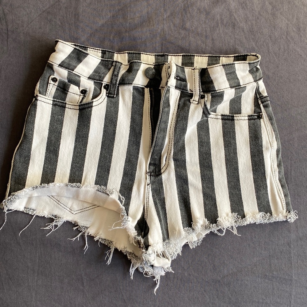 BDG Black and White Striped High Waist Denim Shorts
